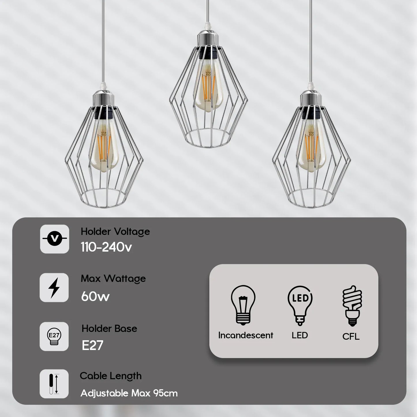 Chrome Wire Cage Ceiling Pendant light~4211-1