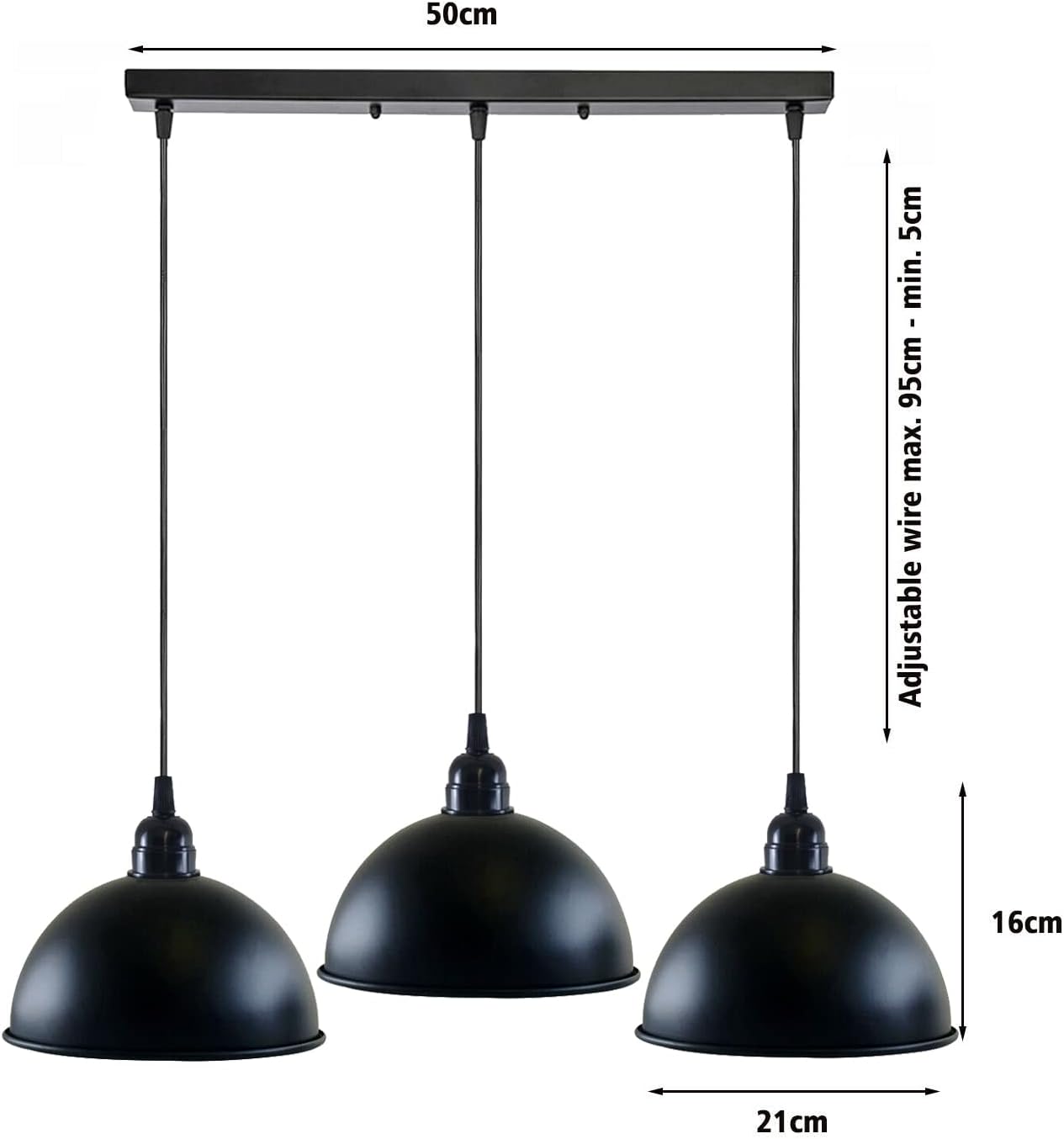 Black 3 light Pendant Light - Over-Table Kitchen Lighting ~5268-3