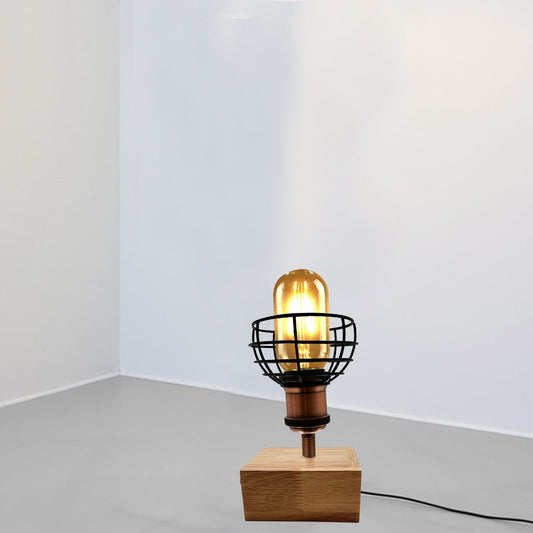 Wooden Base Table Lamp Vintage Filament Light Bulb Bedside Plug in Retro Light~2459-0