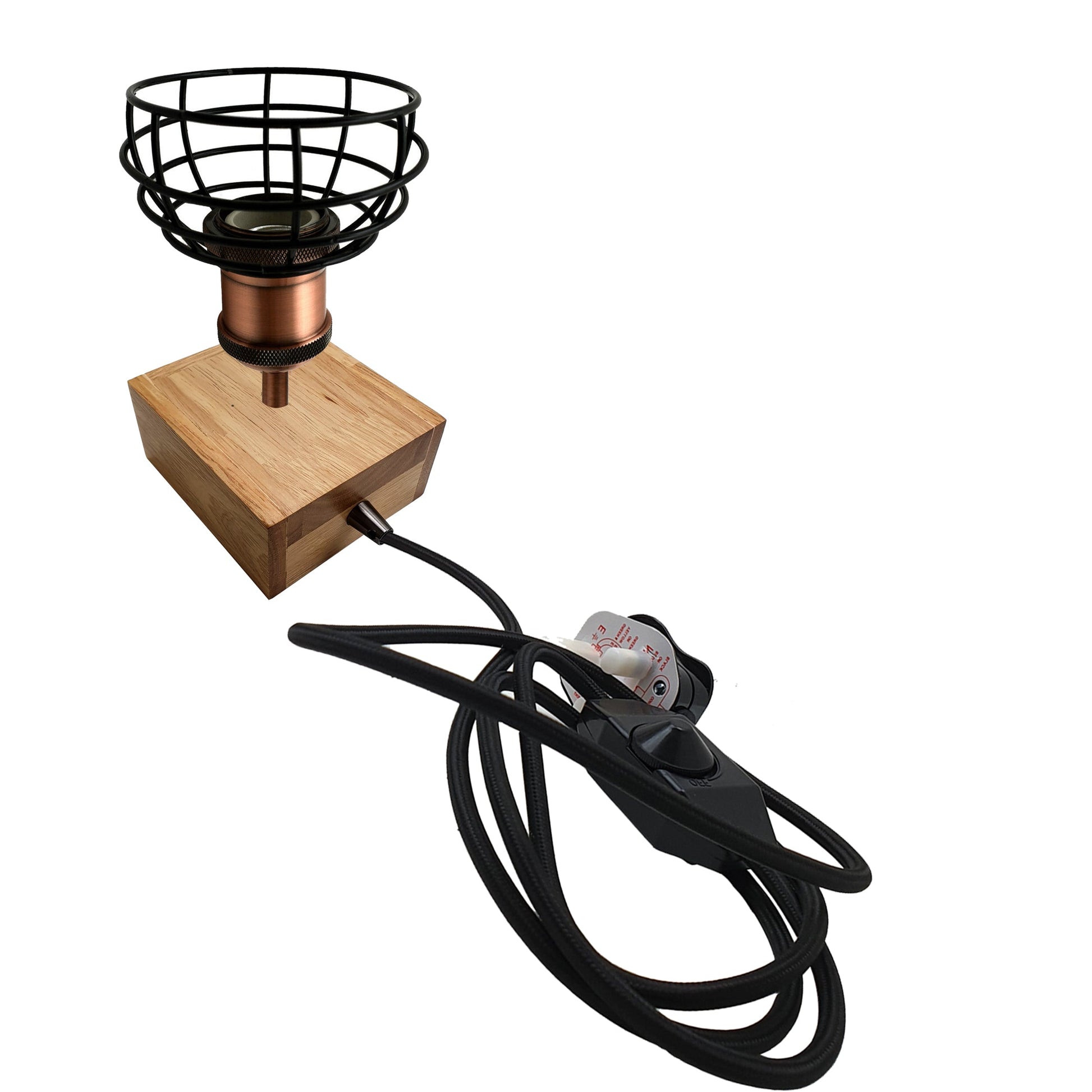 Wooden Base Table Lamp Vintage Filament Light Bulb Bedside Plug in Retro Light~2459-2