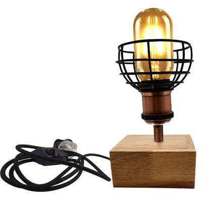 Wooden Base Table Lamp Vintage Filament Light Bulb Bedside Plug in Retro Light~2459-4